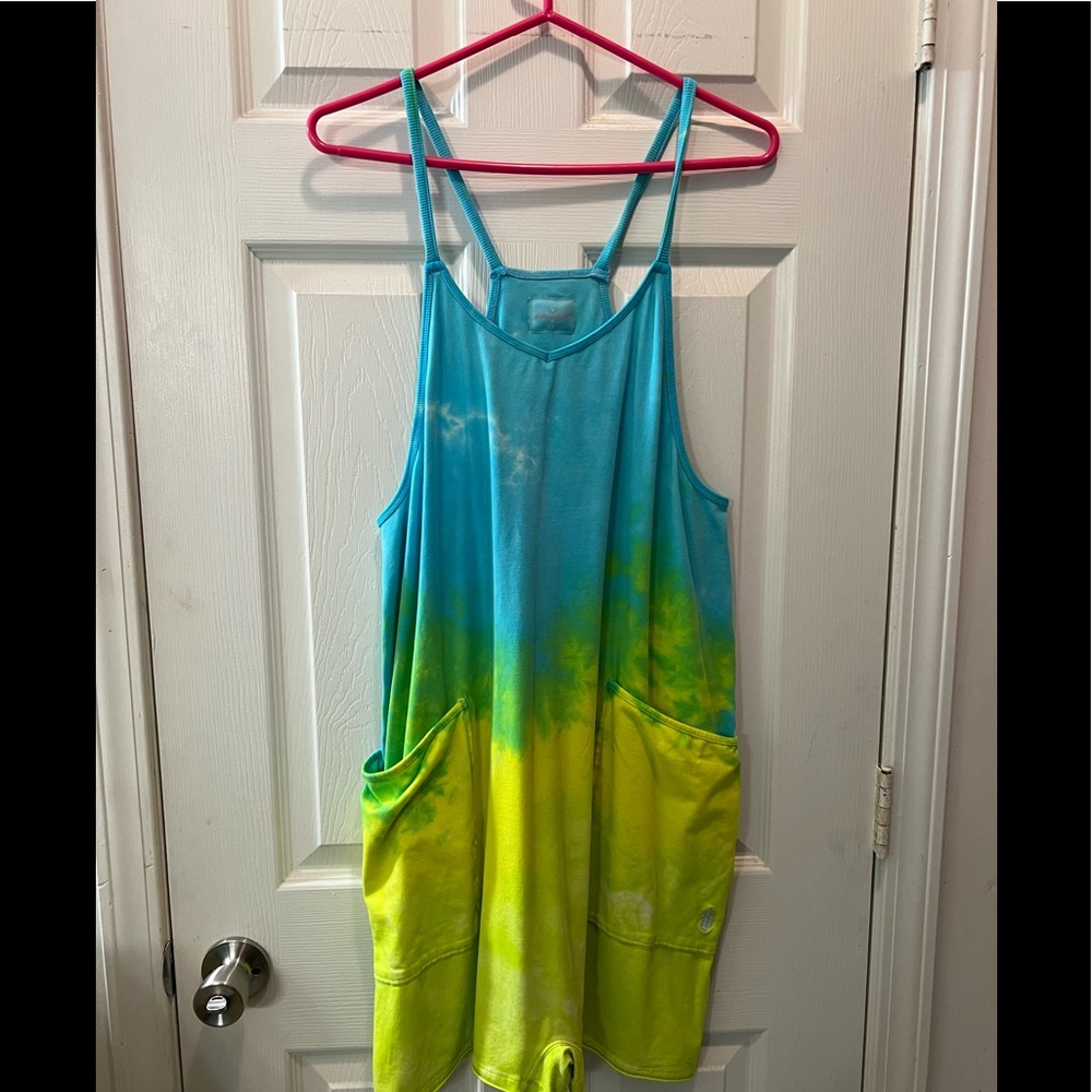 Custom dyed Free People Hot Shot Romper size Medium- Turquoise Lime Yellow